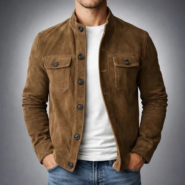 Men's Suede Jacket – Front Pocket Smart Casual Outerwear