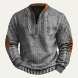 Men's Half Zip Sweater | Stylish Patterned Design with Classic Elbow Patches