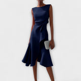 Asymmetric Midi Dress | Draped Elegance with Modern Edge