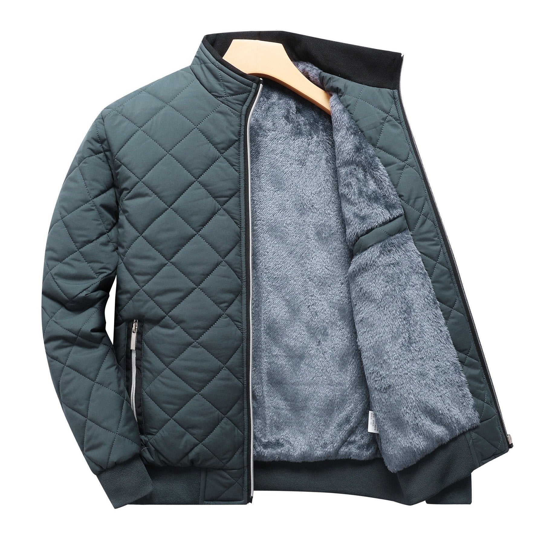 Men's Quilted Bomber Jacket - Fleece-Lined Ribbed Trim Layer