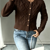 Women's Cable Knit Cardigan – Button Front Chunky Knitted Top
