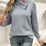 Women's Asymmetric Button Neck Jumper – Soft Knit Pullover Top