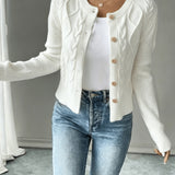 Women's Cable Knit Cardigan – Button Front Chunky Knitted Top