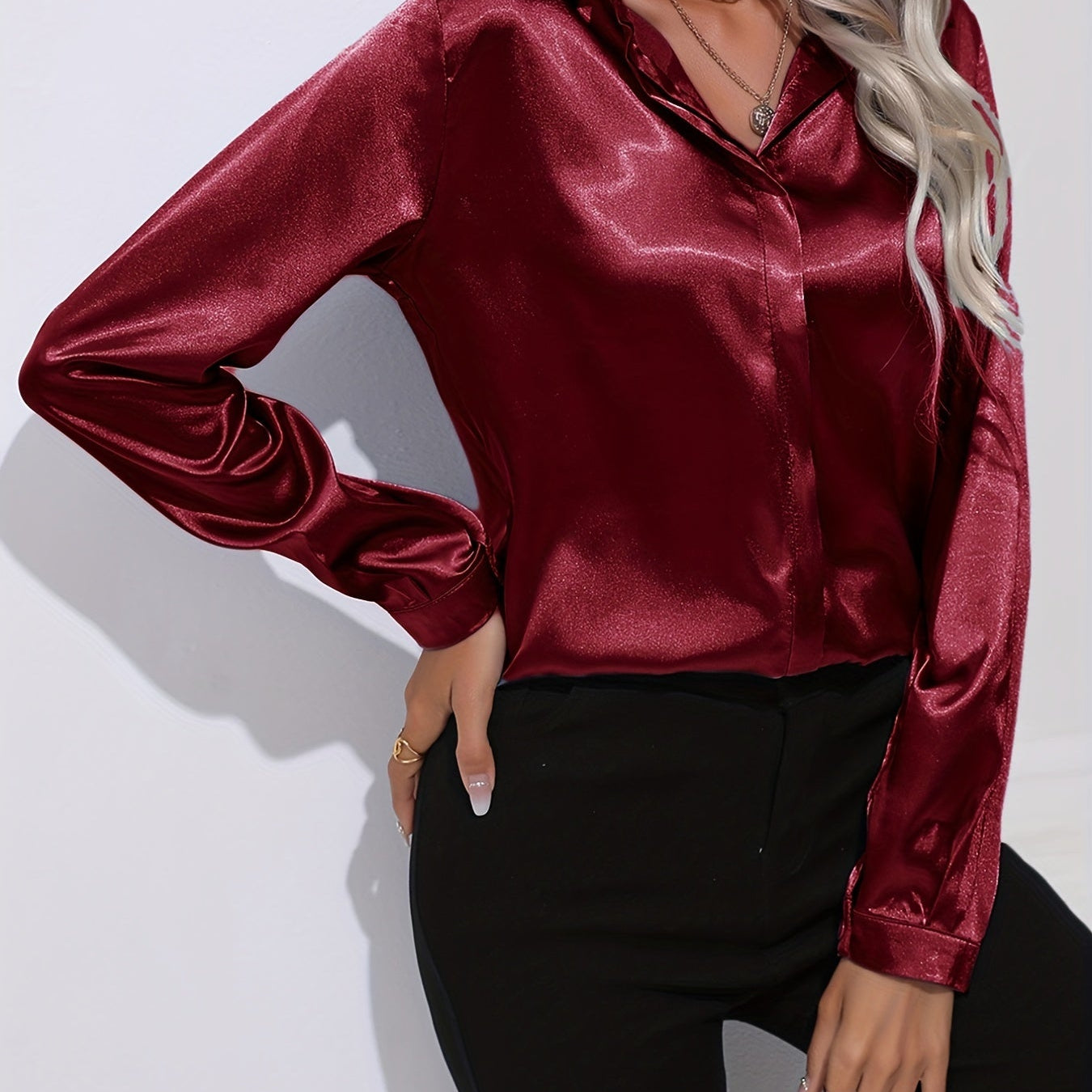 Satin Button-Down Blouse | Luxurious Feel, Professional Elegance
