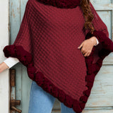 Women's Faux Fur Trim Poncho – Warm Winter Cape Wrap Cover Up