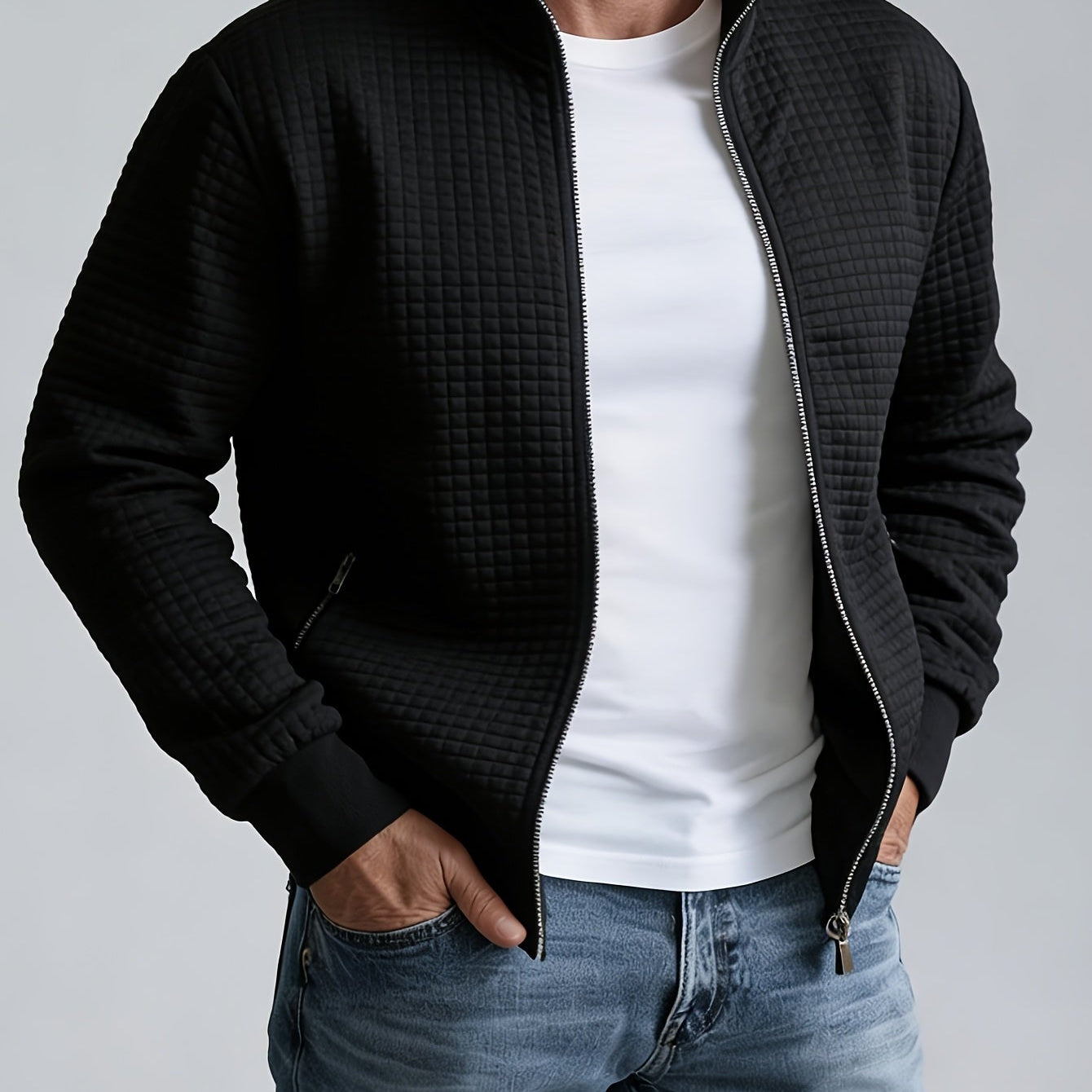 Men's Textured Stand Collar Jacket – Smart Casual Autumn Style