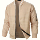 Men's Textured Zip-Up Bomber Jacket - Stand-Collar Ribbed Trim