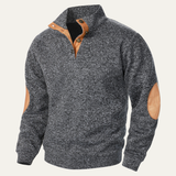 Men's Stand Collar Fleece Sweater | Classic Comfort with Suede Details