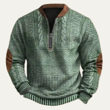 Men's Half Zip Sweater | Stylish Patterned Design with Classic Elbow Patches