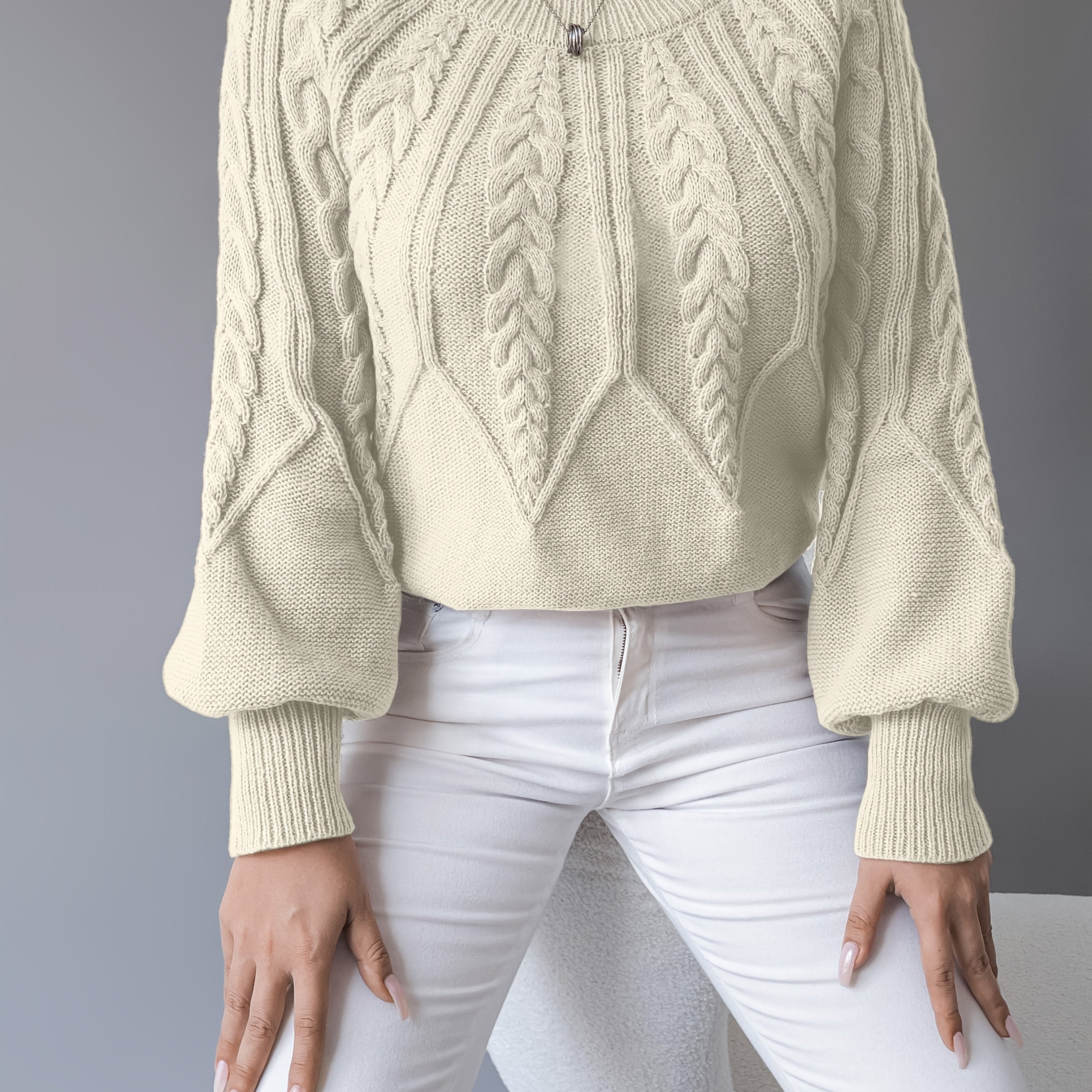 Women's Chunky Cable Knit Jumper – Nordic Style Winter Sweater