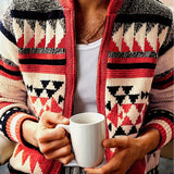 Men's Patterned Zip-Up Cardigan - Stand-Collar Knit Layer