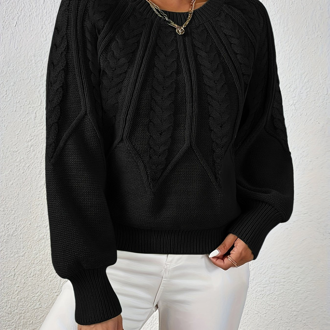 Women's Cable Knit Jumper – Relaxed Fit Chunky Winter Top
