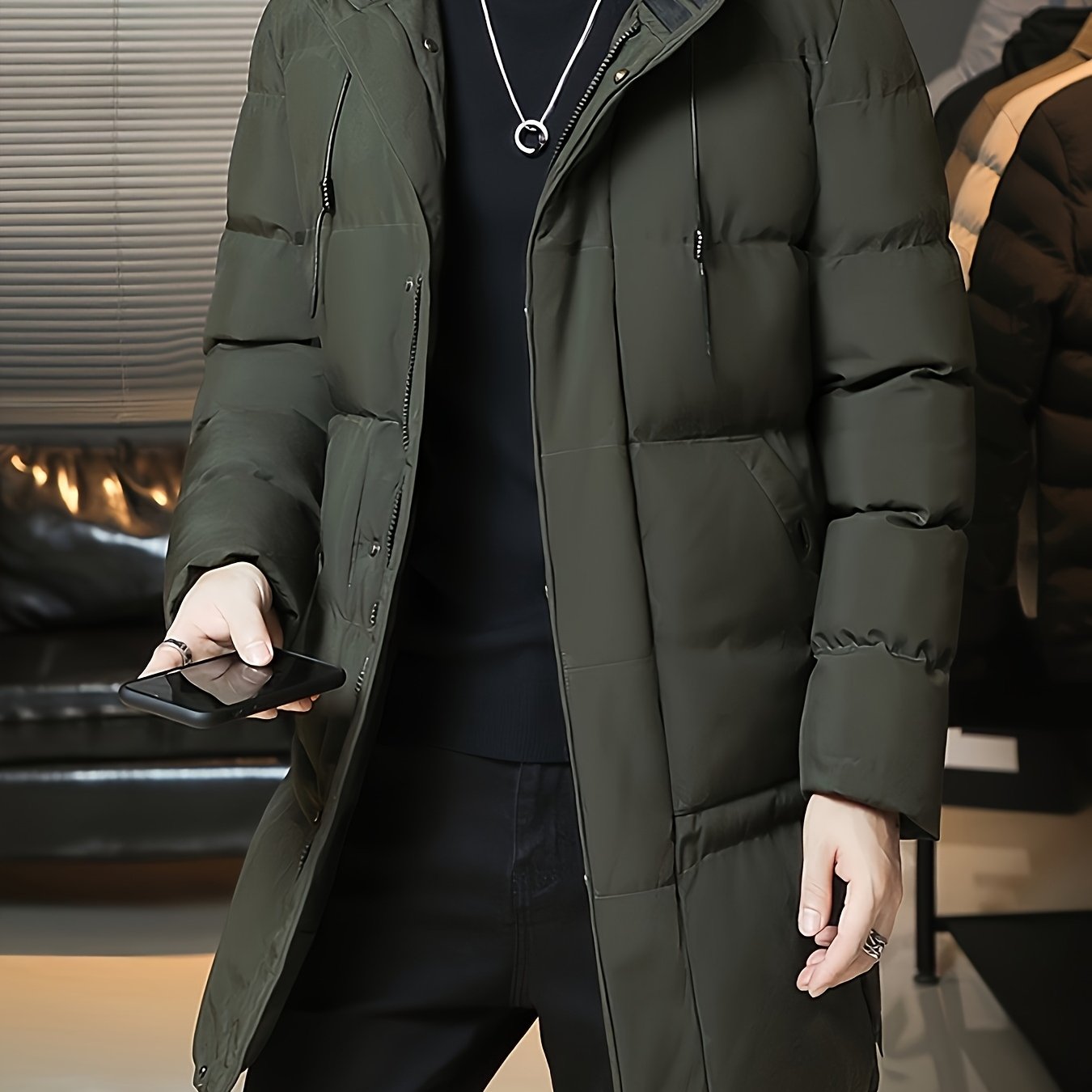 Men's Hooded Longline Coat – Warm Mid-Length Winter Overcoat