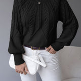 Women's Cable Knit Jumper – Lantern Sleeve Romantic Pullover