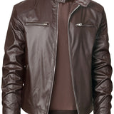 Men's Moto Style Jacket – Stand Collar Casual Biker Outerwear