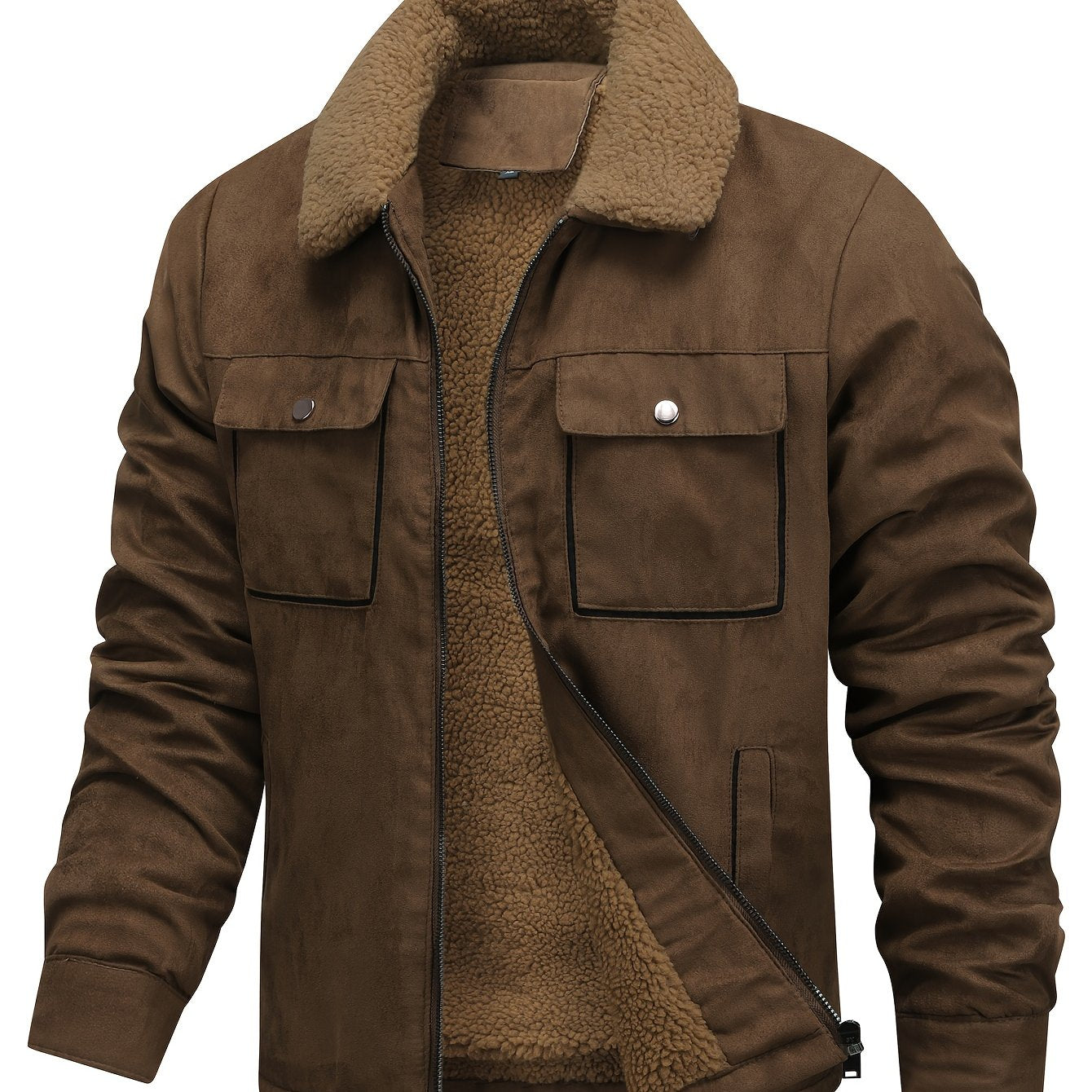 Men's Fleece-Lined Winter Jacket – Zip-Up Warm Casual Style