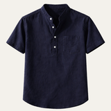 Men's Cotton Stand Collar Henley Shirt | Breathable Comfort, Timeless Style