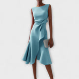 Asymmetric Midi Dress | Draped Elegance with Modern Edge