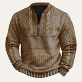 Men's Half Zip Sweater | Stylish Patterned Design with Classic Elbow Patches