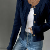 Women's Cable Knit Cardigan – Button Front Chunky Knitted Top