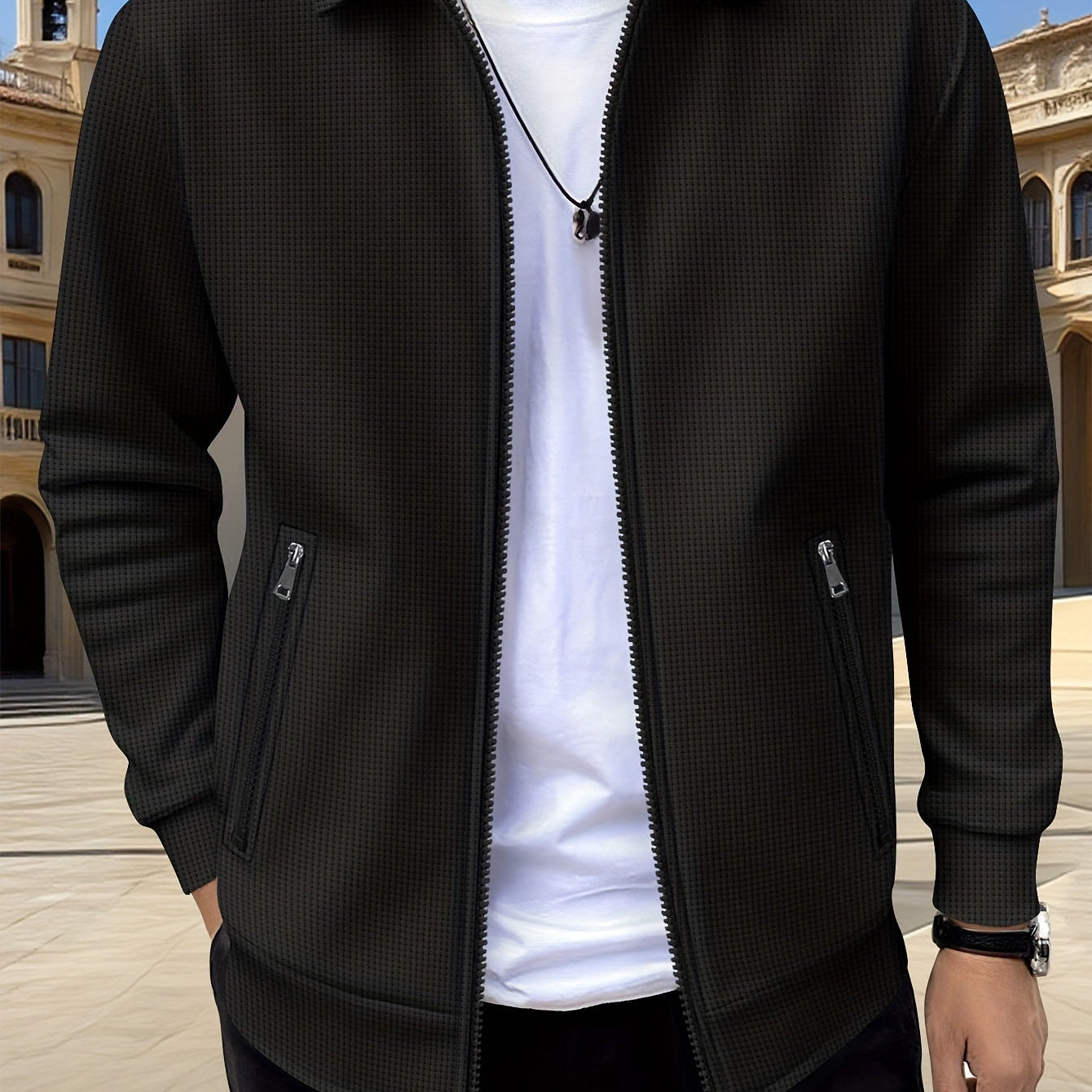 Men's Textured Zip Jacket – Lightweight Modern Casual Layer