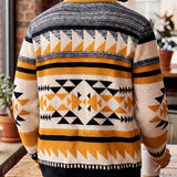 Men's Patterned Zip-Up Cardigan - Stand-Collar Knit Layer