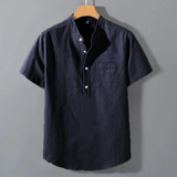 Men's Cotton Stand Collar Henley Shirt | Breathable Comfort, Timeless Style