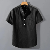 Men's Cotton Stand Collar Henley Shirt | Breathable Comfort, Timeless Style