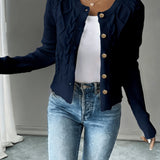 Women's Cable Knit Cardigan – Button Front Chunky Knitted Top