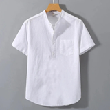 Men's Cotton Stand Collar Henley Shirt | Breathable Comfort, Timeless Style