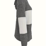 Women's Hooded Zip-Up Knit Jacket - Two-Tone Textured Layer