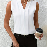 Sleeveless Pleated V-Neck Blouse | Flowing Elegance, Effortless Style