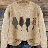Women's Cat Print Jumper – Novelty Knit Sweater for Cat Lovers