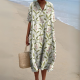 Women's Multicolour V-Neck Midi Dress – Cotton Linen Summer Dress