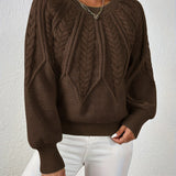 Women's Cable Knit Jumper – Crew Neck Classic Knitted Sweater
