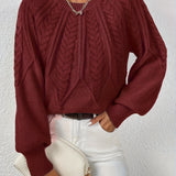 Women's Cable Knit Jumper – Crew Neck Classic Knitted Sweater