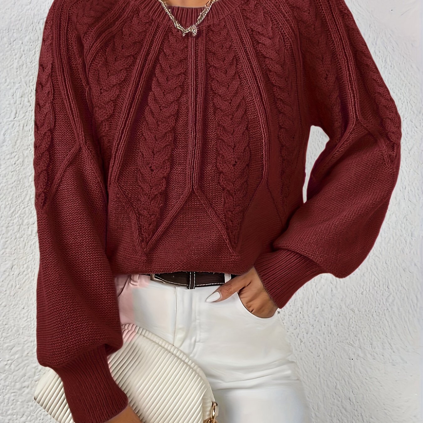 Women's Cable Knit Jumper – Relaxed Fit Chunky Winter Top