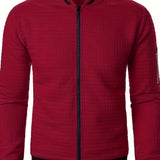 Men's Textured Zip-Up Bomber Jacket - Stand-Collar Ribbed Trim