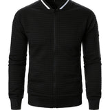 Men's Textured Zip-Up Bomber Jacket - Stand-Collar Ribbed Trim
