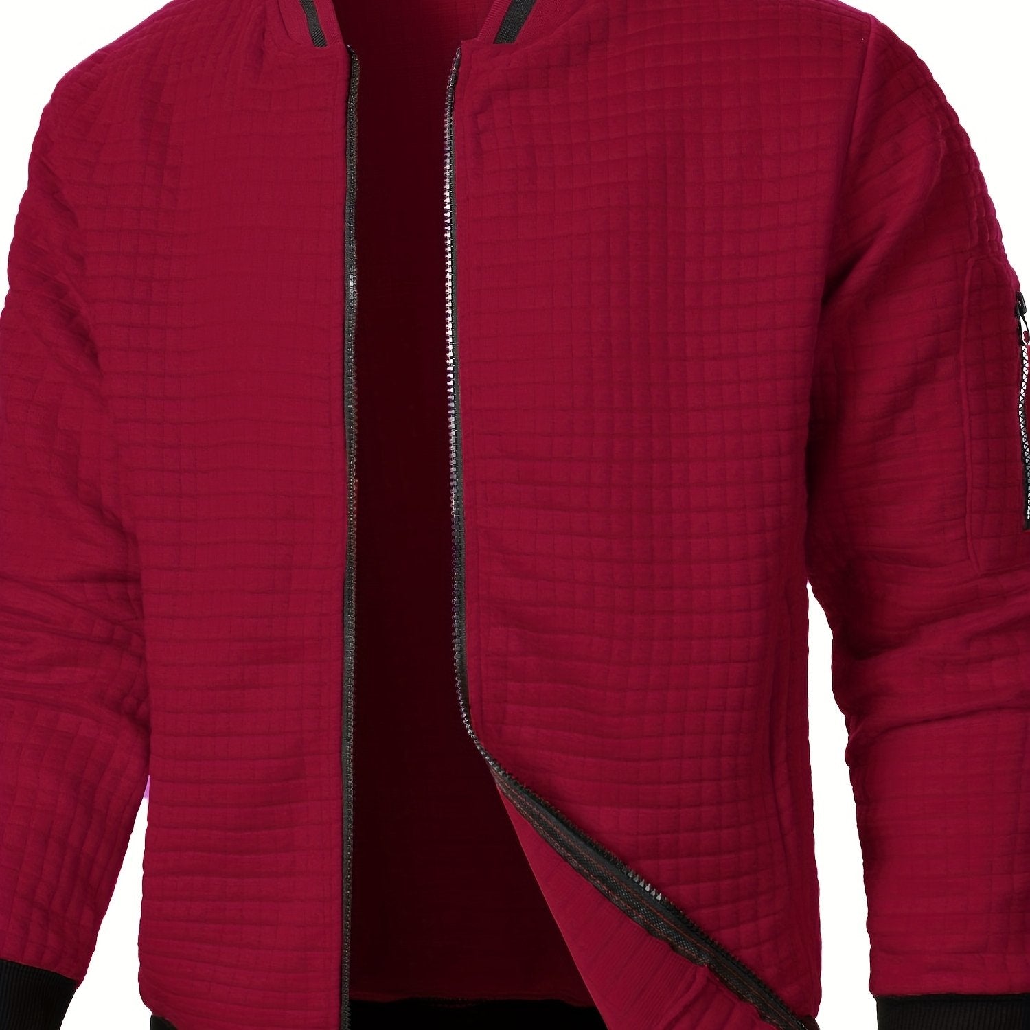Men's Textured Zip-Up Bomber Jacket - Stand-Collar Ribbed Trim