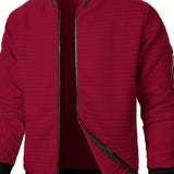 Men's Textured Zip-Up Bomber Jacket - Stand-Collar Ribbed Trim