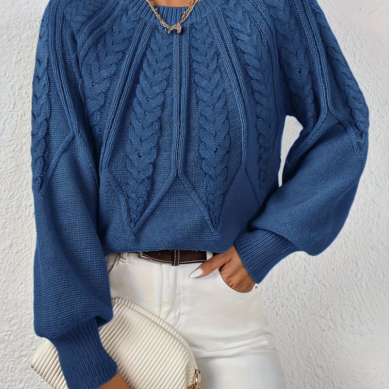 Women's Cable Knit Jumper – Relaxed Fit Chunky Winter Top