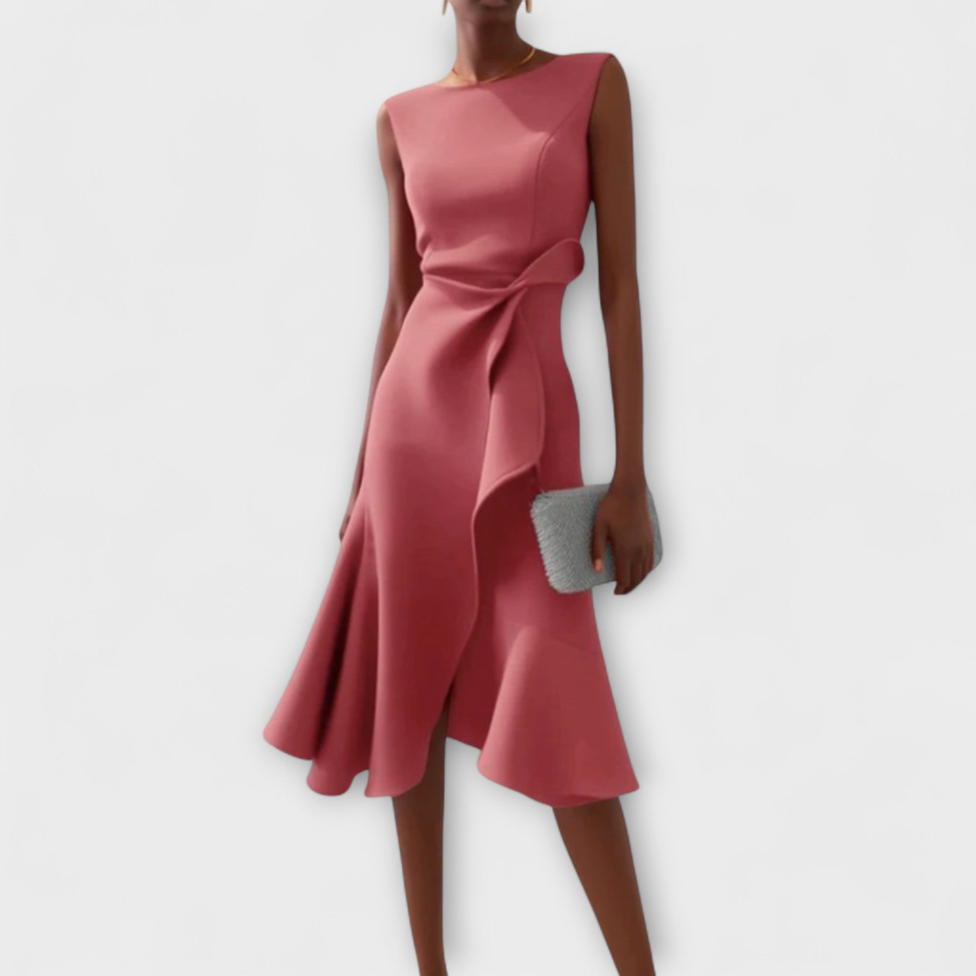 Asymmetric Midi Dress | Draped Elegance with Modern Edge