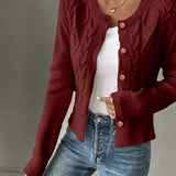 Women's Cable Knit Cardigan – Button Front Chunky Knitted Top