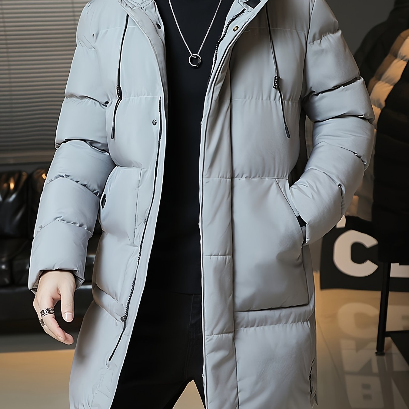 Men's Hooded Longline Coat – Warm Mid-Length Winter Overcoat