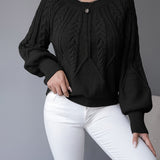 Women's Cable Knit Jumper – Lantern Sleeve Romantic Pullover