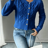 Women's Cable Knit Cardigan – Button Front Chunky Knitted Top