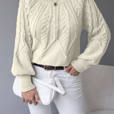 Women's Cable Knit Jumper – Lantern Sleeve Romantic Pullover