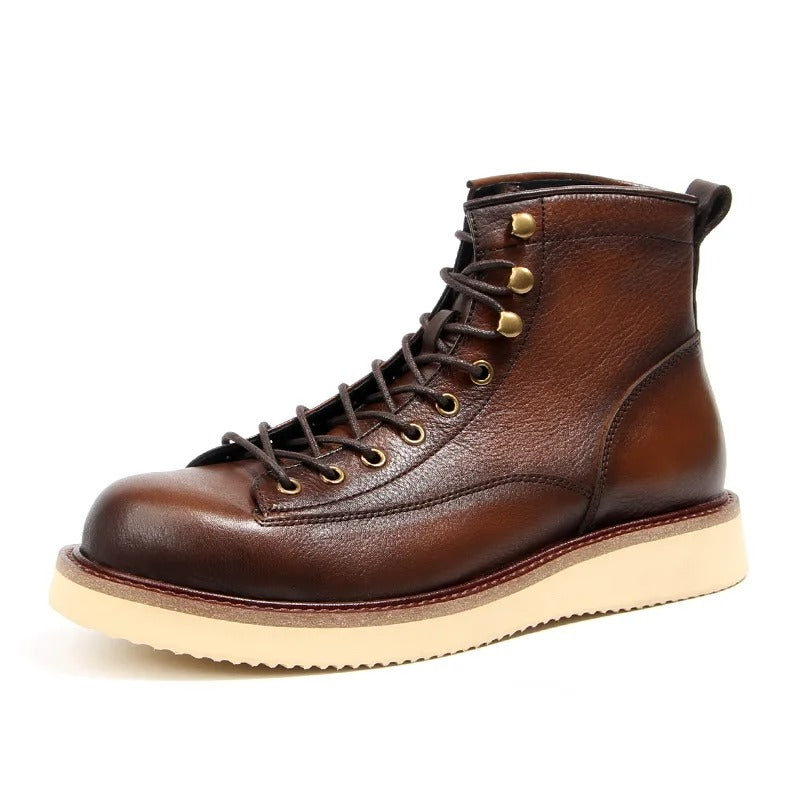Men's Classic Lace Up Boots - Contrast Sole Ankle Boots