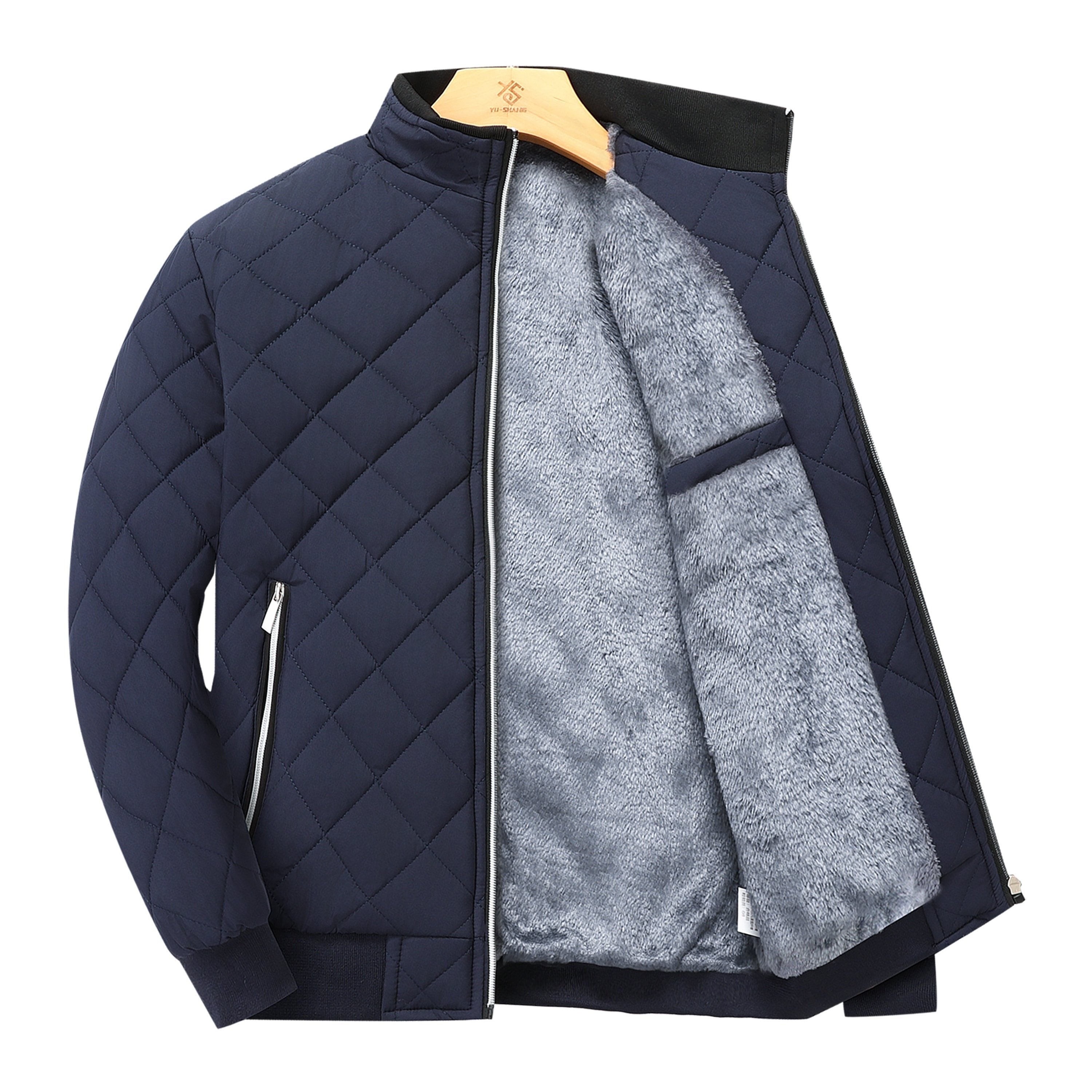 Men's Quilted Bomber Jacket - Fleece-Lined Ribbed Trim Layer